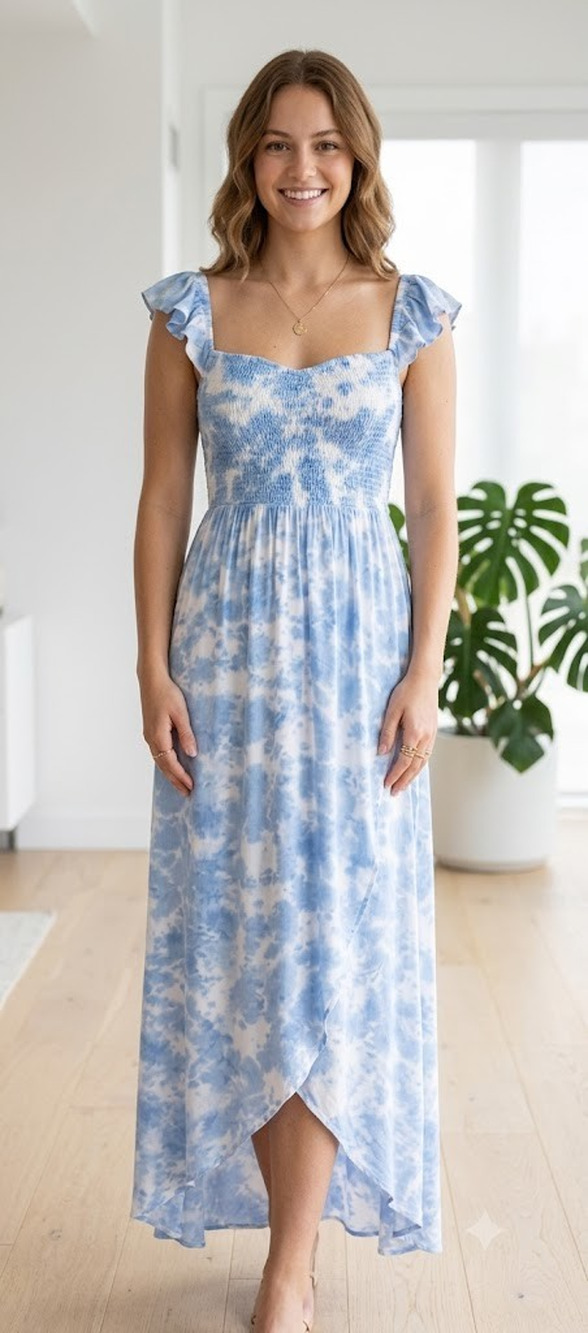 Tiare Hawaii Maxi Dress Sea Blossom Blue Tie Dye One Size XS/S/M